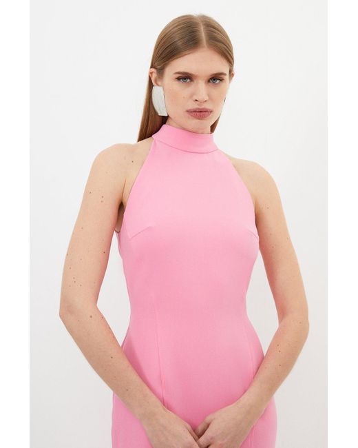 Karen Millen Pink Petite Compact Stretch Tailored High Low Midi Dress