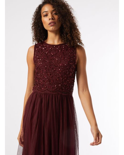 Dorothy Perkins Red Tall Burgundy Embellished Tulle Maxi Dress