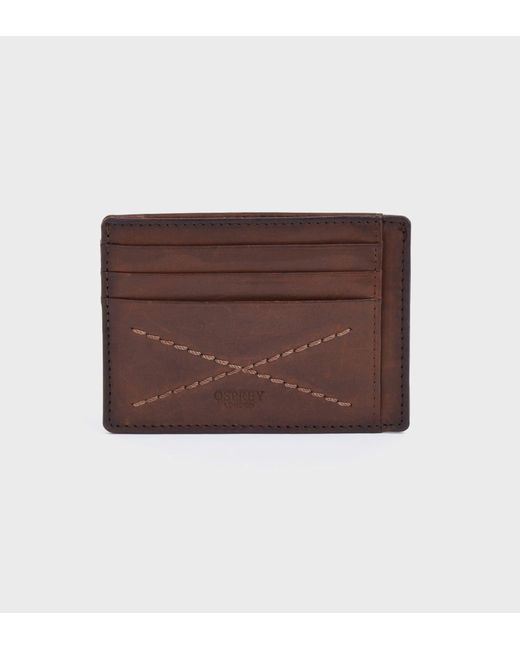 Osprey Brown The X Stitch Leather Rfid Card Slip for men