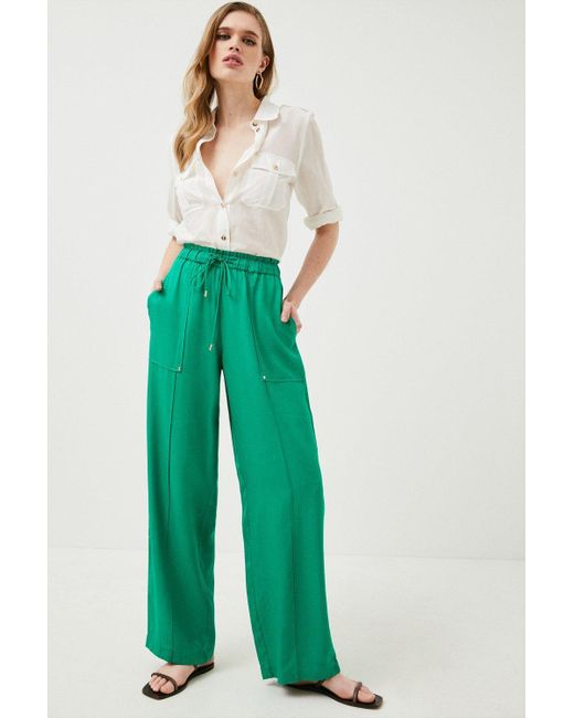 Karen Millen Green Premium Linen Viscose Woven Trouser
