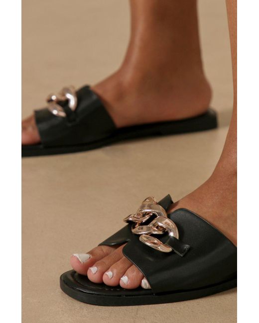MissPap Brown Chunky Chain Detail Sandals