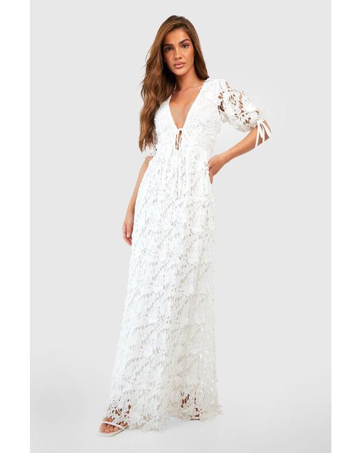 Boohoo White Premium Lace Open Back Maxi Dress