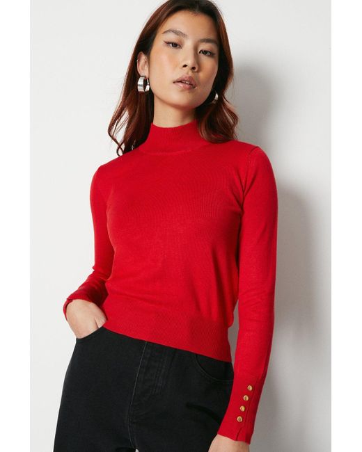 Warehouse Red Knitted Turtle Neck Jumper