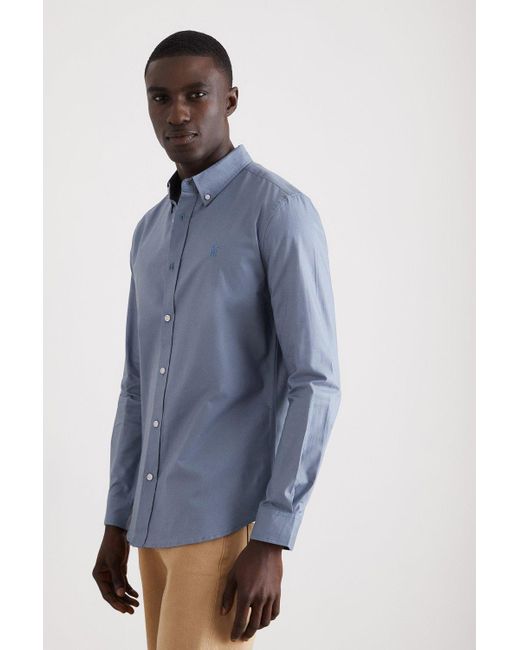 Burton Steel Blue Slim Fit Long Sleeve Oxford Shirt for men