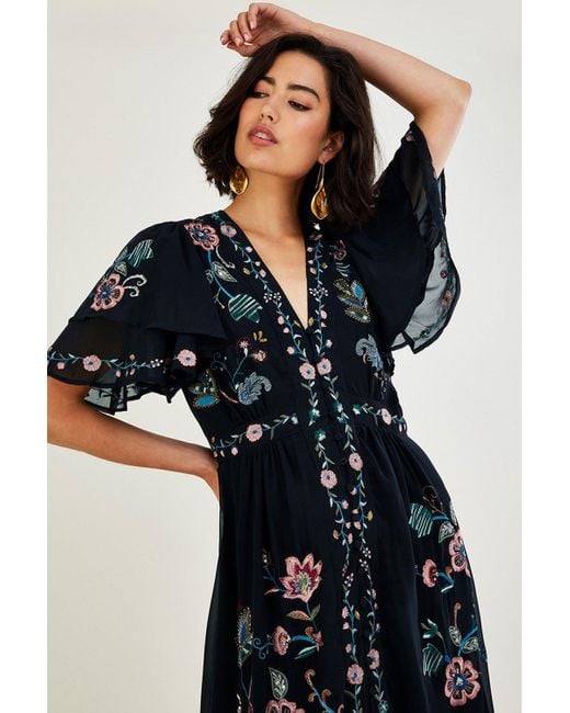 Monsoon Black 'triss' Embroidered Peacock Dress