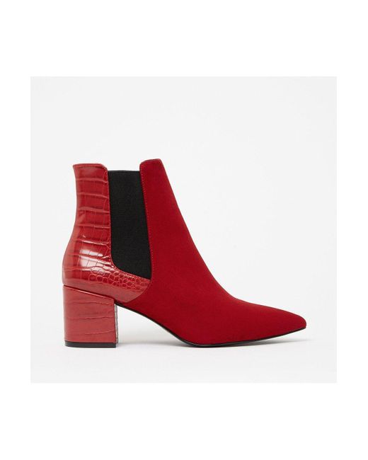 PRINCIPLES Red Croc-effect Trim Ankle Boot