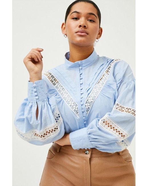 Karen Millen Blue Plus Size Lydia Millen Silk Cotton Woven Blouse