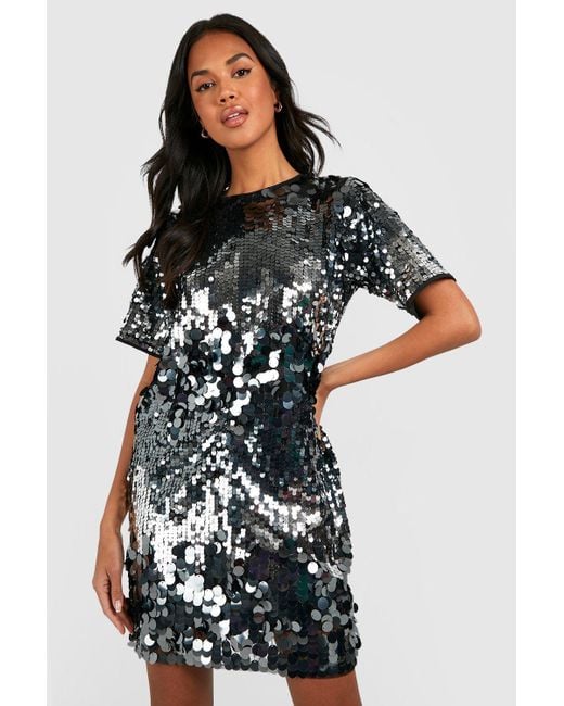 Boohoo Metallic Disc Sequin Oversized T-shirt Party Dress