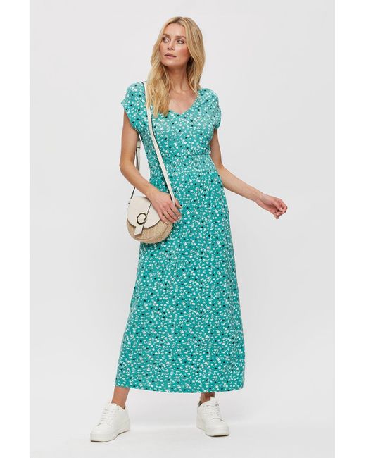 Dorothy Perkins Blue Green Heart Floral Roll Sleeve Maxi Dress