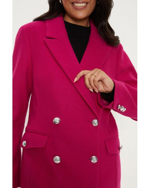 Wallis Petite Pink Double Breated Military Coat