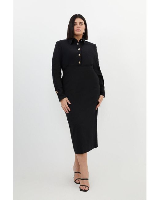 Karen Millen Black Plus Size Essential Techno Maxi Woven Shirt Dress