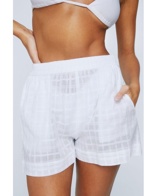 Nasty Gal White Check Print Cover Up Boyfriend Shorts