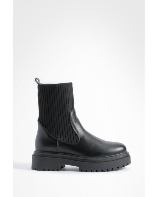 Boohoo Black Chunky Sole Knitted Chelsea Boots