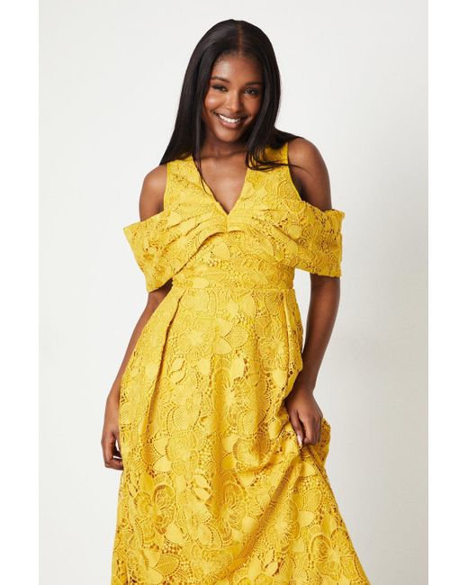 Coast Yellow Bardot Panel Lace Midi Dress