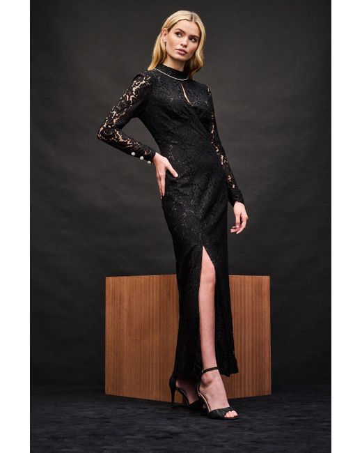 Wallis Black Lace Column Maxi Dress