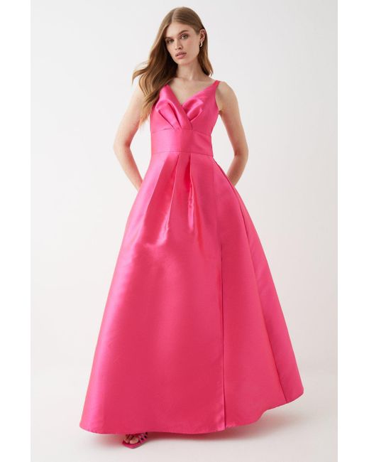 Coast Pink Strappy Split Skirt Twill Gown - Bright