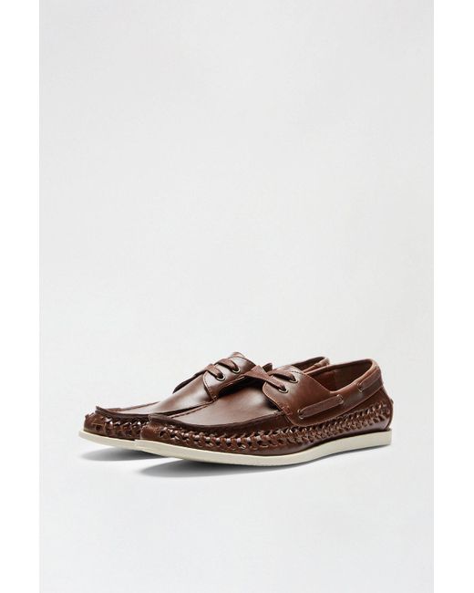 Burton Brown Leather Look Boat Shoes for men