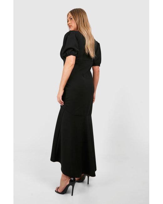 Boohoo Black Plus Puff Sleeve Fishtail Maxi Dress