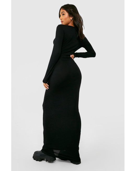Boohoo Black Petite Scoop Neck Long Sleeve Maxi Dress