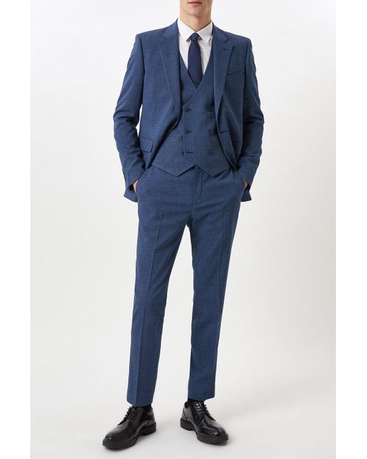 Burton Slim Fit Blue Semi Plain Suit Trousers for men