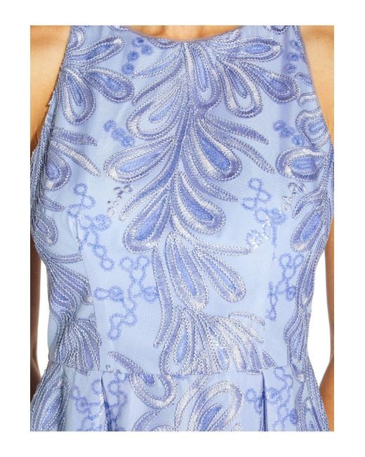 Adrianna Papell Blue Ribbon Embroidery Flared Dress