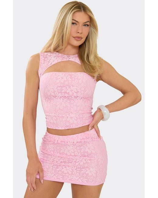 EGO Pink Sleeveless Cut Out Lace Top