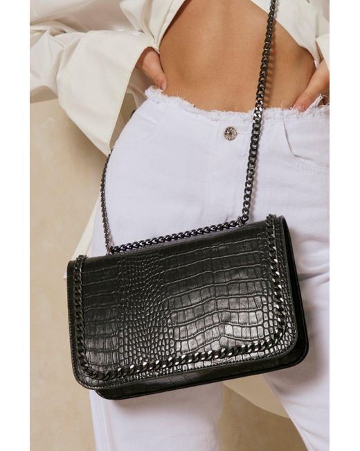 MissPap Gray Croc Chain Detail Shoulder Bag
