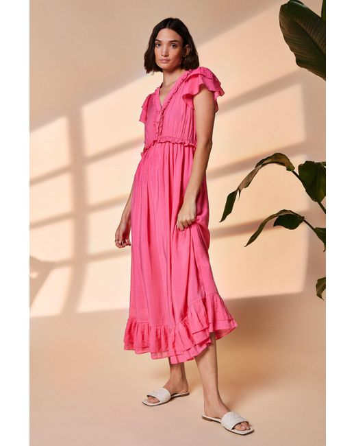 Oasis Pink Frill Detail Shirt Dress