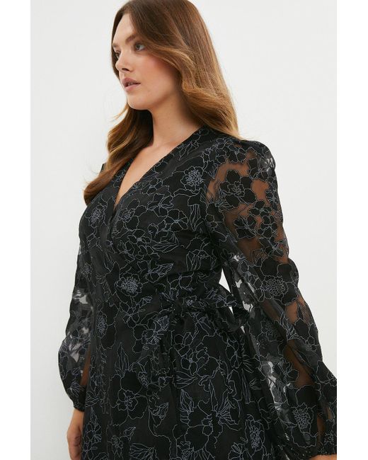 Coast Black Plus Size Organza Burnout Wrap Dress