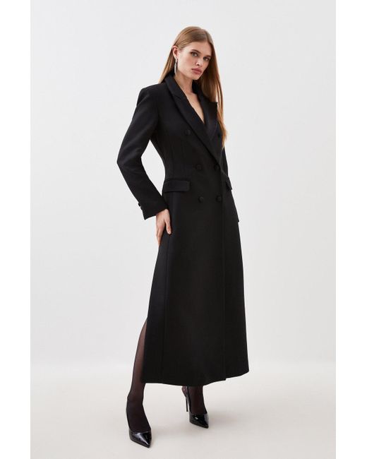 Karen Millen Black Contrast Satin Double Breasted Coat