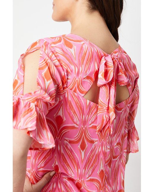 Wallis Pink Petite Abstract Print Flutter Sleeve Tie Back Shift Dress