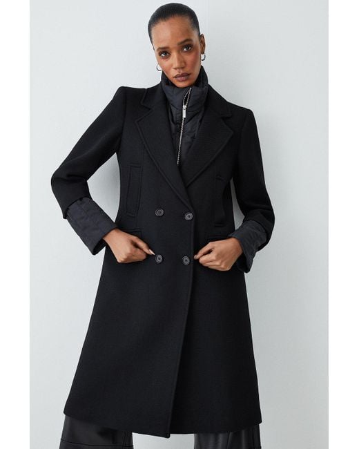 Karen Millen Black Italian Virgin Wool Hybrid Puffer Coat