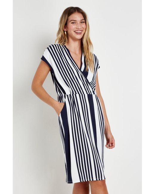 Wallis Blue Ink Stripe Jersey Wrap Dress