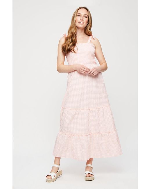 Dorothy Perkins Pink Gingham Shirred Midaxi Dress
