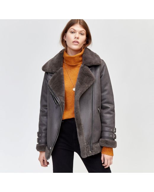 Warehouse Faux Leather Oversized Biker In Gray Lyst Warehouse Gray Faux Leather Oversized Biker Lyst