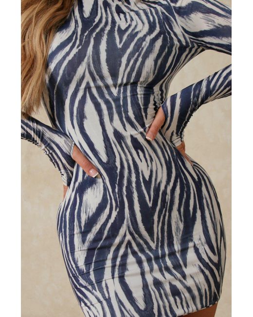 MissPap Blue Zebra Print Double Layer High Neck Dress