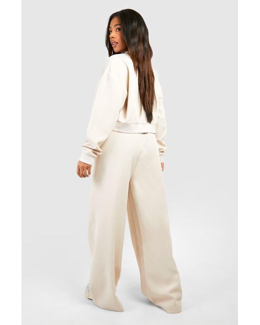 Boohoo Natural Plus Tailored Seam Front Slouchy Wide Leg Pants