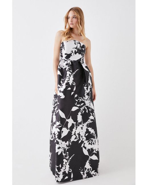 Coast White Bandeau A-line Printed Twill Gown