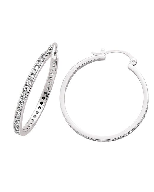 Jewelco London White Silver Cz Channel Eternity Hoop Earrings 34mm - Gve162