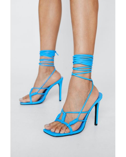 Blue tie up store heels