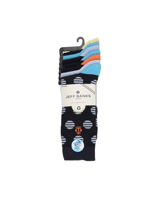 Jeff Banks Blue 7 Pair Pack Assorted Design Crew Socks for men