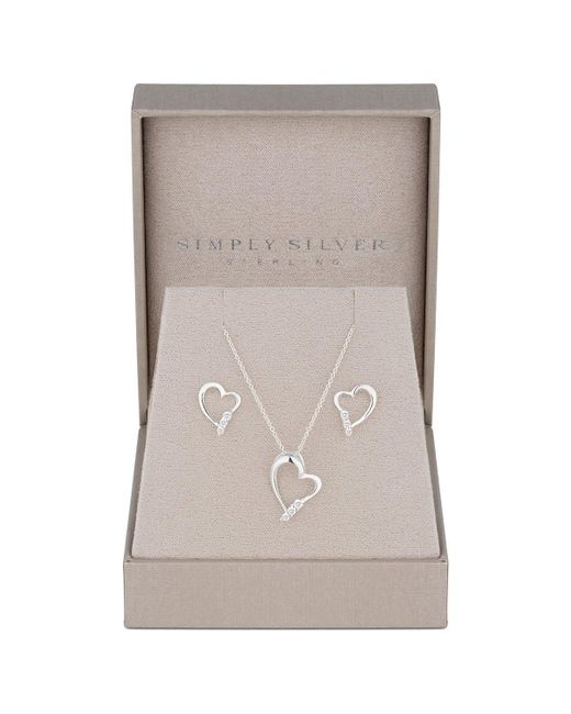 Simply Silver Gray Sterling Silver 925 Cubic Zirconia Heart Set - Gift Boxed