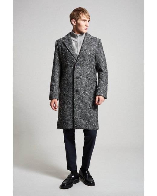 Burton Gray Grey Textured Overcoat for men