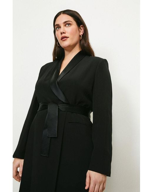 Karen Millen Black Plus Size Tuxedo Wrap Mini Dress