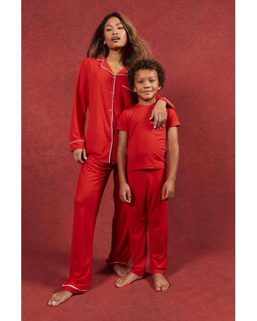 Boohoo Red Womens Matching Family Button Up Pjs