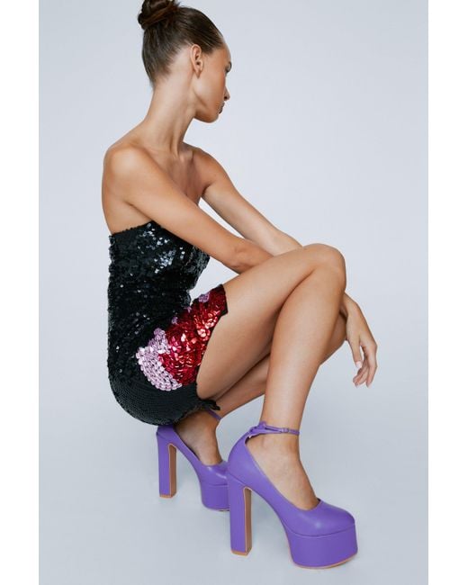 Nasty Gal Purple Faux Leather Platform Chunky Heels