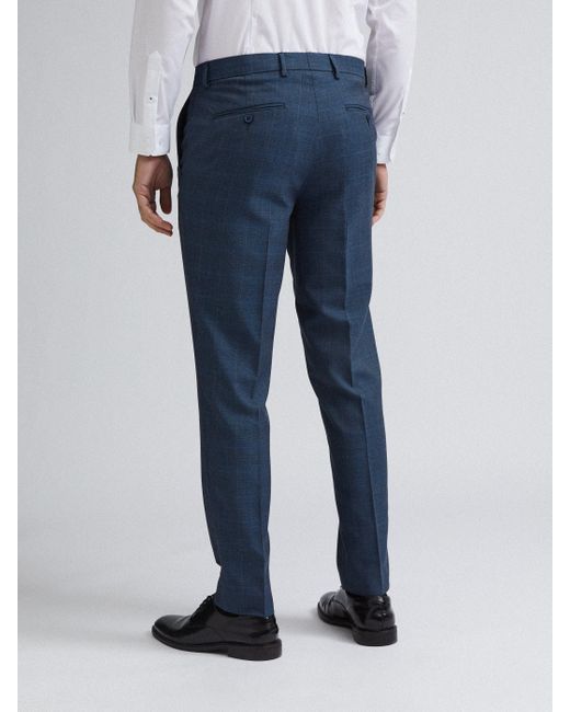 Burton Blue Slim Fit Check Trousers for men