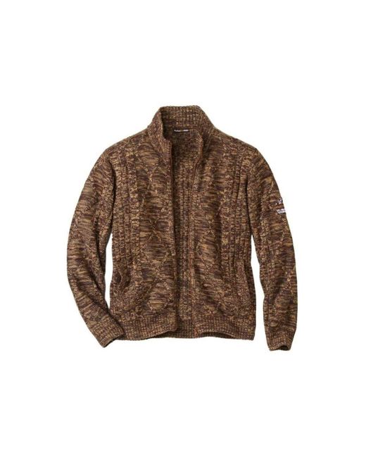 Atlas For Men Brown Knitted Full Zip Jacket for men