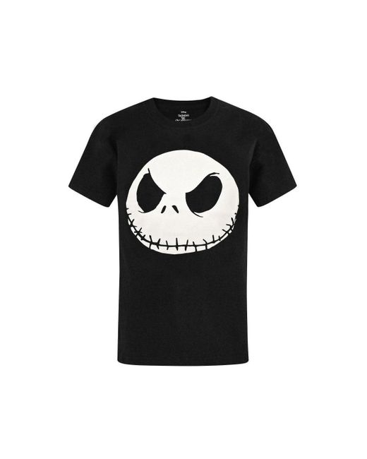 Nightmare Before Christmas Black Glow In The Dark Jack Skellington Face T-shirt for men