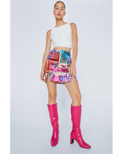 Nasty Gal Pink Knee High Faux Leather Heeled Boots